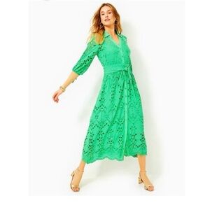 LILLY PULITZER Green Eyelet Midi Dress